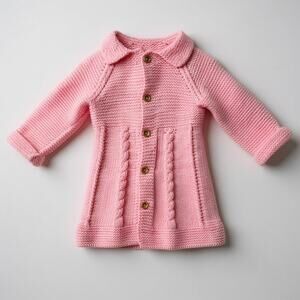 Vintage Baby Girl Hand Knit Pink Cotton Cardigan 12-18 months